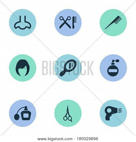 Vector Illustration Set Of Simple Cosmetics Icons. Elements Fragrance, Barbershop, Perfume And Other Synonyms Salon, Fragrance And Perume.