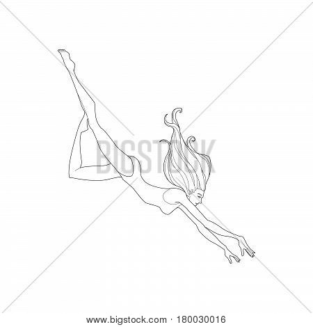 Line art: Swimmer for coloring. Vector illustration.