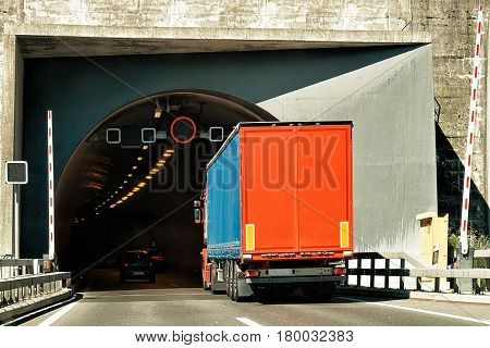 Truck On Road Tunnel In Valais Canton Switzerland