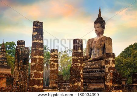 Sukhothai, Thailand - January 18 2017: Wat Mahathat Temple In The Precinct Of Sukhothai Historical P