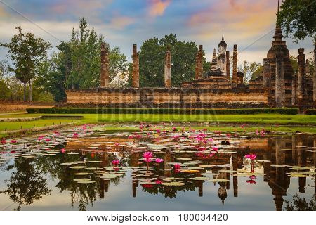 Sukhothai, Thailand - January 18 2017: Wat Mahathat Temple In The Precinct Of Sukhothai Historical P