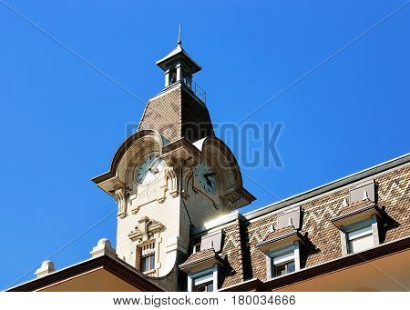 Clock Spire Of Touristic Information Center In Lausanne