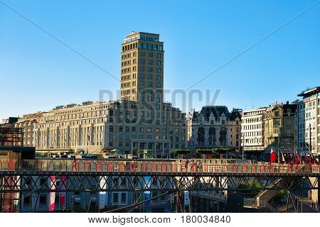 Flon District With Grand Pont Bridge And Bel Air Tower