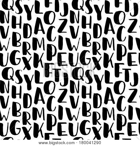 Modern handwritten brush lettering seamless background with letters. Hand drawn vector abc. Calligraphic bold font. Alphabet. Design for fabric textile wrapping.