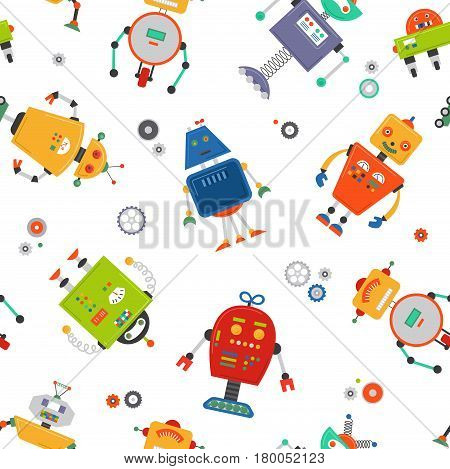 Robots seamless pattern. Children robo background. Color cute kids pattern.