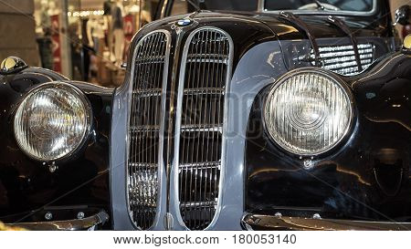 Moscow, Russia - April 02, 2017: Front Headlights And Grille Of A Bmw-327/28 Coupe, Germany 1939,  C