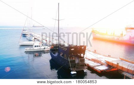 Puerto Marina in Benalmadena. Costa del Sol, Malaga province, Andalusia, Spain, Sailboat in the port