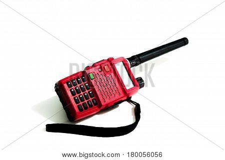 Radio communication, Red radio of portable on white background.