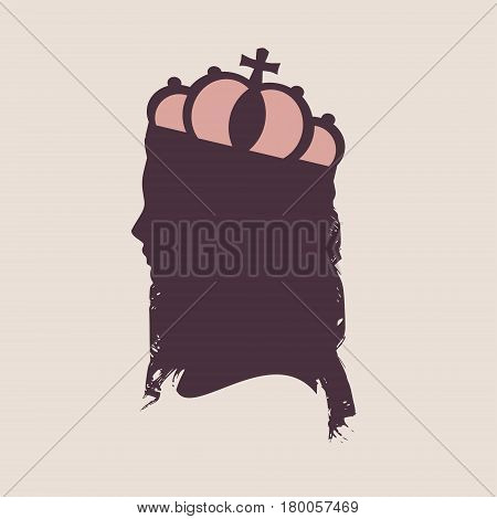 Profile of princess or queen. Elegant silhouette of a female head. Vector Illustration. Long curly hair. Monochrome gamma.