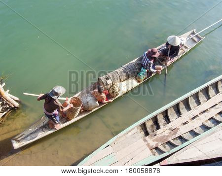 Boat On River Mekong At Don Det, Laos