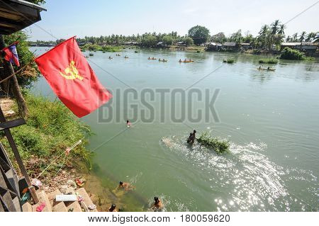 View At River Mekong In Don Det Island On Laos