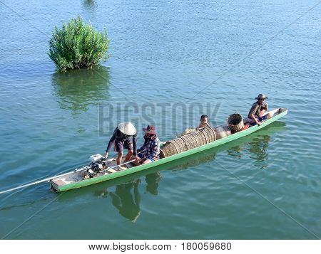 Boat On River Mekong At Don Det, Laos