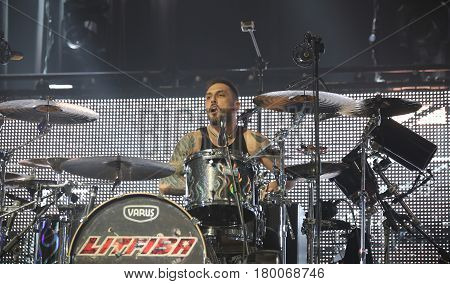Padua Padova, Pd, Italy - March 29, 2017: Luca Martelli Drummer Of Litfiba An Italian Rock Band On T