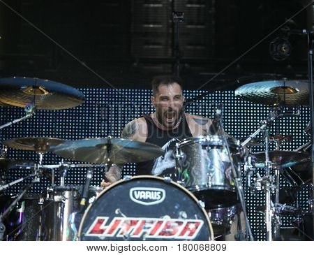 Padua Padova, Pd, Italy - March 29, 2017: Luca Martelli Drummer Of Litfiba An Italian Rock Band On T