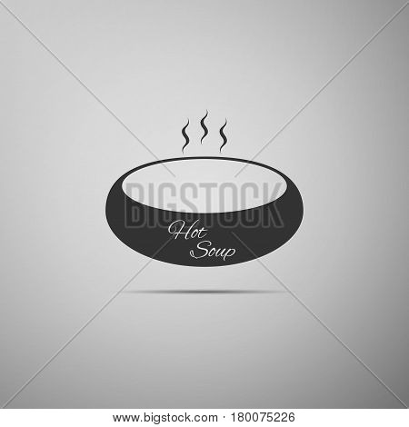 Bowl of hot soup flat icon on grey background. Vector Illustration