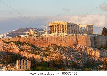 Famous skyline of Athens with Acropolis hill and Pathenon, Athens Greece