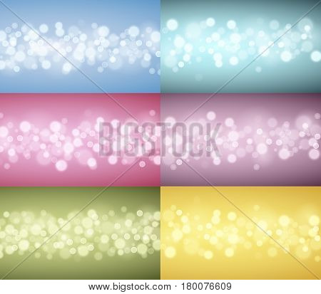 Multicolors Defocused lights backgrounds collection. Set of template from vector bokeh backgrouns.