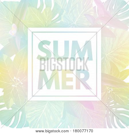 Light vector hawaiian background with palm leaves and exotic tropical plants. Vector illustration.