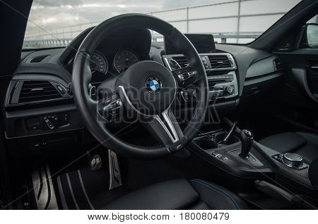 Russia, Moscow - September 24, 2016. Bmw M2 Sports Car With Performance Pack, Interior View