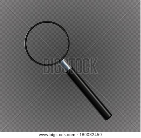 Magnifying glass isolated on a transparent background.set. The reflection of light and glare.Beautiful black handle.For those who have difficulty seeing.vector illustration.