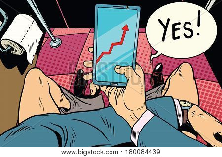 man in toilet looks the business indicators. Vintage comic pop art retro color illustration