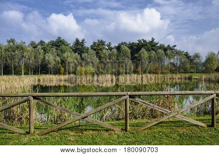 Grugnotorto park (Brianza Lombardy Italy): the little lake at fall