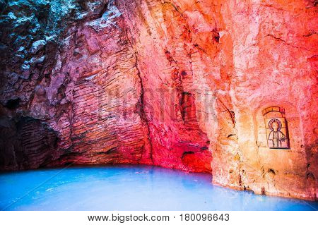 Failure of the lake and natural cave on the southern slope of mount Mashuk in Pyatigorsk.