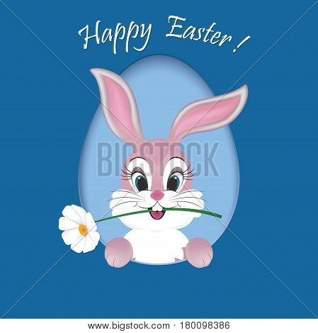 Happy Easter Card with egg frame window and a cute pink bunny