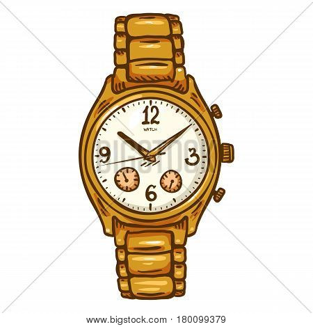 Vector Cartoon Classic Mens Wrist Watch With Metallic Watchband