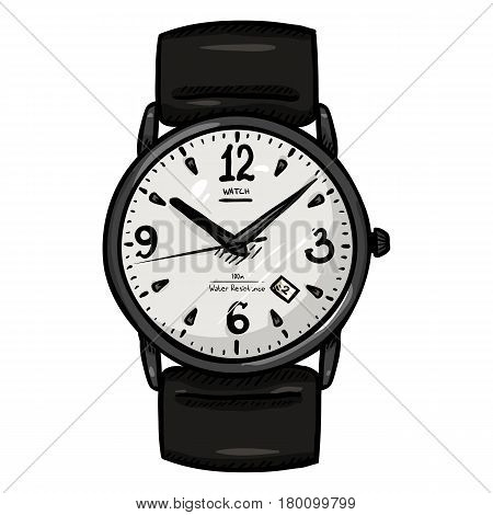Vector Cartoon Classic Mens Wrist Watch With Leather Watchband