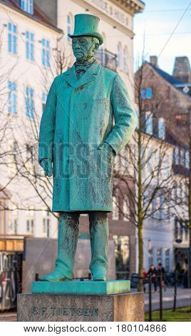 COPENHAGEN DENMARK - MARCH 11 2017: Statue of Tietgen at Sankt Annae Plads in Copenhagen. Carl Frederik Tietgen (19 March 1829 - 19 October 1901) was a Danish financier and industrialist.