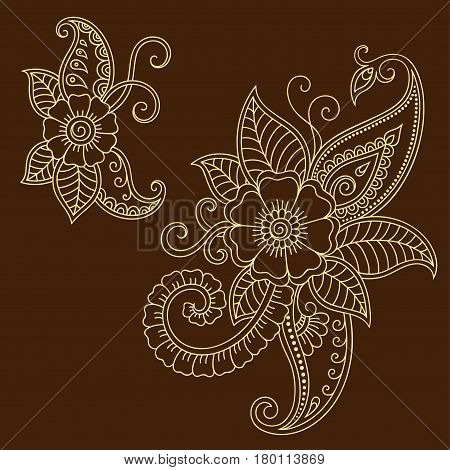 Henna tattoo flower template. Mehndi style. Set of ornamental patterns in the oriental style.