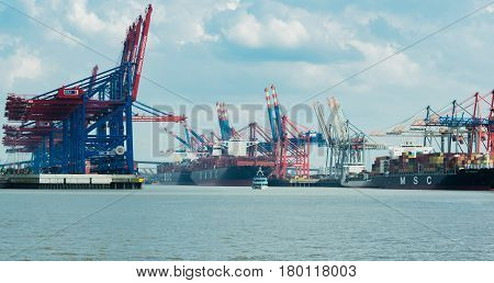 Hamburg, Germany - April 02, 2017: Container terminal Burchardkai in Hamburg on the Elbe, April 02, 2017 in Hamburg