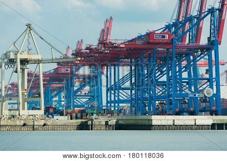 Hamburg, Germany - April 02, 2017: Container terminal Burchardkai in Hamburg on the Elbe, April 02, 2017 in Hamburg