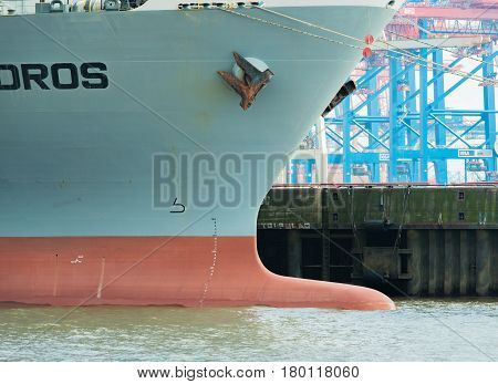 Hamburg, Germany - April 02, 2017: Container terminal Burchardkai in Hamburg on the Elbe, April 02, 2017 in Hamburg
