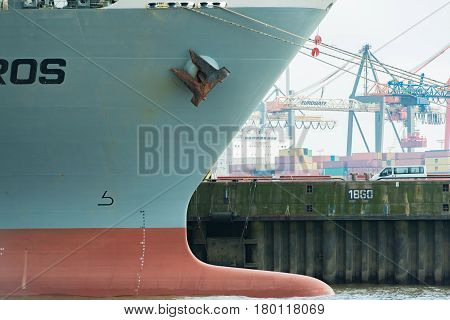 Hamburg, Germany - April 02, 2017: Container terminal Burchardkai in Hamburg on the Elbe, April 02, 2017 in Hamburg