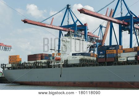 Hamburg, Germany - April 02, 2017: Container terminal Burchardkai in Hamburg on the Elbe, April 02, 2017 in Hamburg