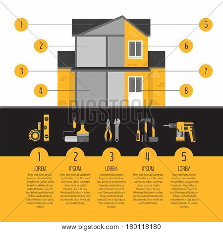 House Repair Infographics. Hand Tools For Home Renovation And Improvement. Flat Style, Vector Illust