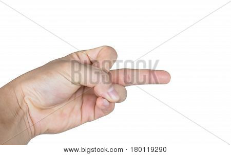 hand with finger middle isolated on white background clipping path inside - offensive gesture