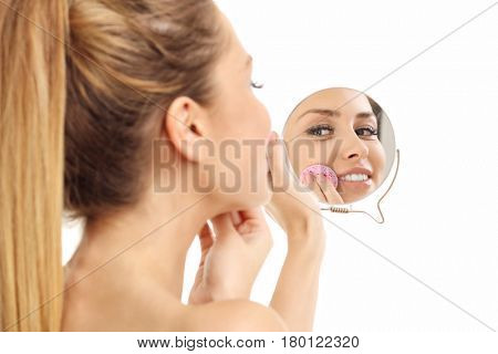 Woman face portrait isolated on white with healthy skin