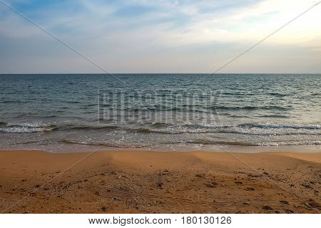 Landscape view of sunset at the beach in Chantaburi Thailand.
