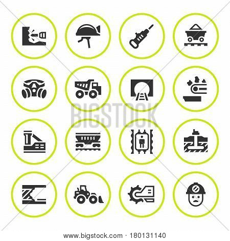 Set round icons of mining isolated on white. Vector illustration
