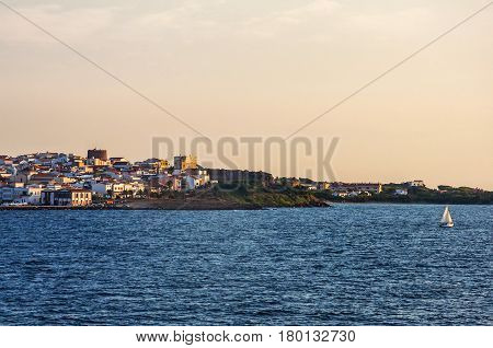 view of beautiful village in Arbatax Sardinia italy sardegna during sunset colors