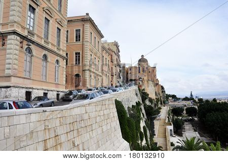 downtown Cagliari Sardinia Italy Bastione San Remy square in castello district