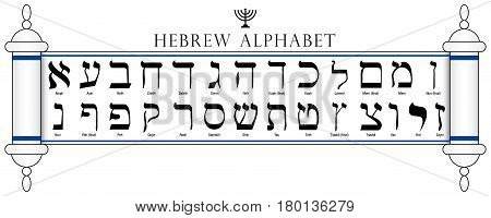 Set of Hebrew Alphabet written in the Torah on white background - Vector image