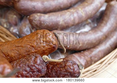 Traditional Sausages Sold On A Market