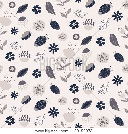 Seamless vector floral pattern with flowers and leaves