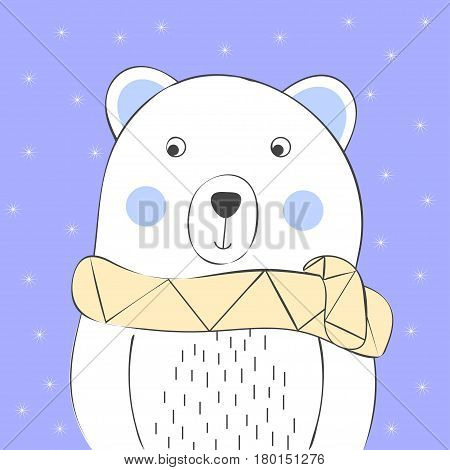 Cool and cute polar bear with scarf print hand drawn