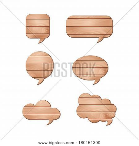Vector set of wooden speech bubbles isolated on a white background