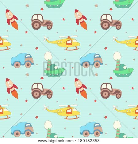 vector seamless kids hand drawn pattern of transport.